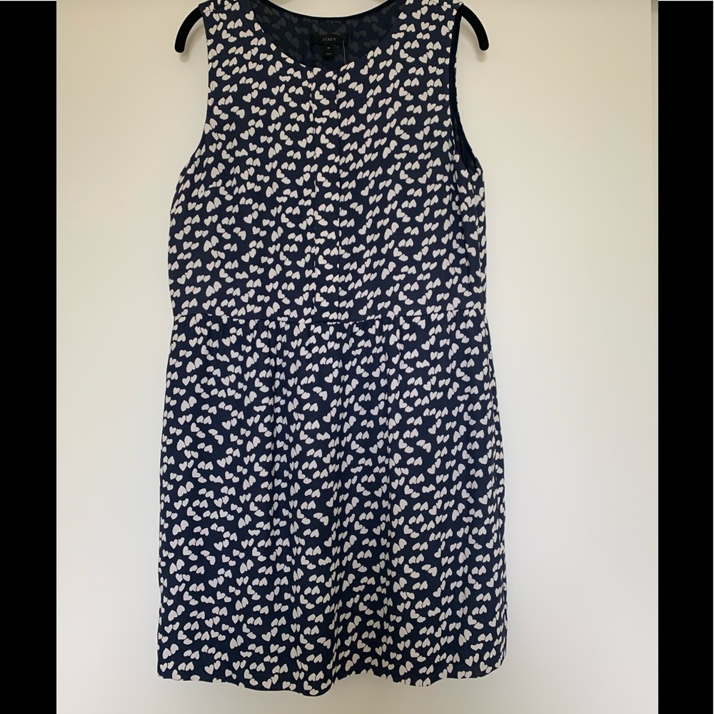 J Crew Navy Blue Dress with White Hearts - Picture 3 of 13